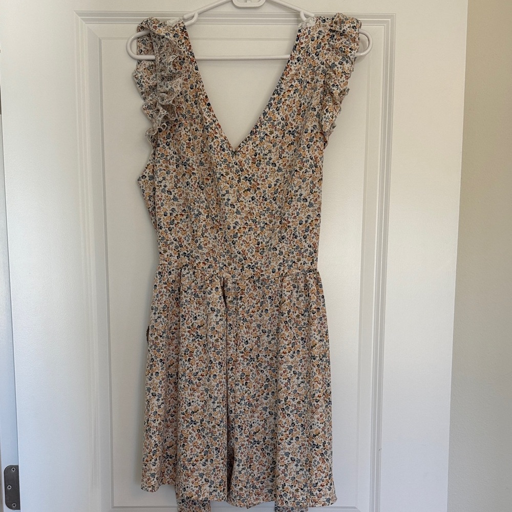 Floral Ruffle Sleeveless Shorts Romper